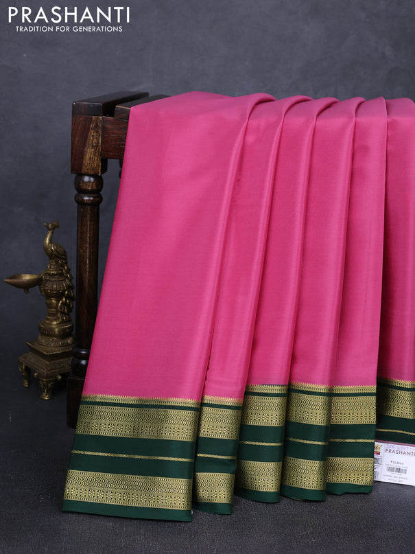 Pure mysore silk saree peach pink and green with allover zari woven buttas and zari woven border