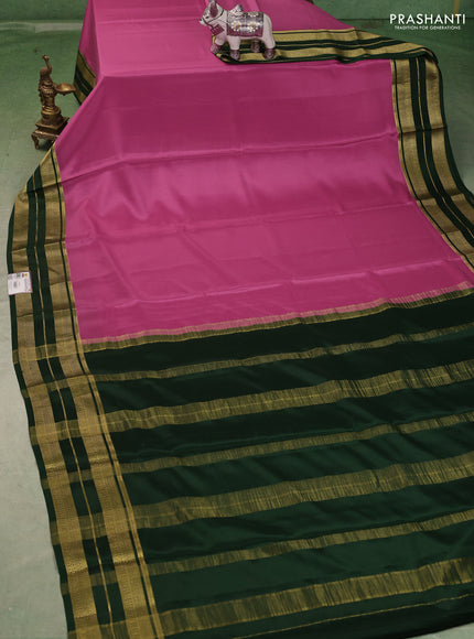 Pure mysore silk saree peach pink and green with allover zari woven buttas and zari woven border