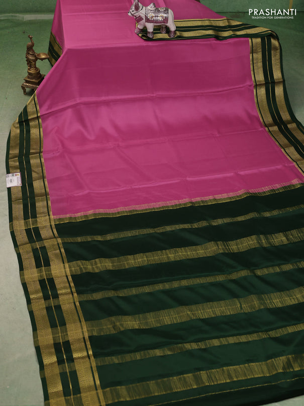 Pure mysore silk saree peach pink and green with allover zari woven buttas and zari woven border