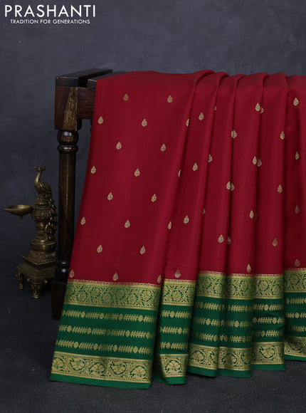 Pure mysore silk saree red and green with allover zari woven buttas and zari woven border