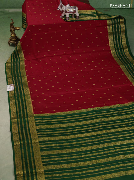 Pure mysore silk saree red and green with allover zari woven buttas and zari woven border