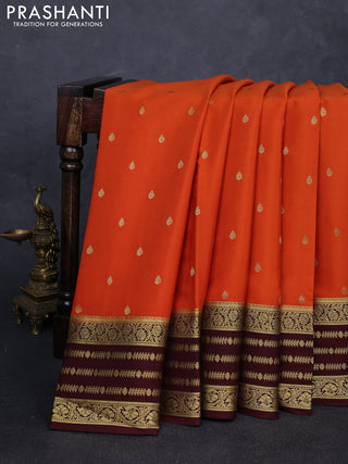 Pure mysore silk saree rust shade and coffee brown with allover zari woven buttas and zari woven border
