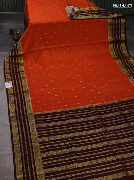 Pure mysore silk saree rust shade and coffee brown with allover zari woven buttas and zari woven border