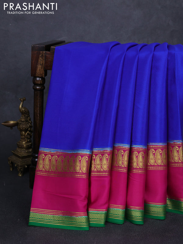 Pure mysore silk saree royal blue and pink with plain body and rettapet zari woven border