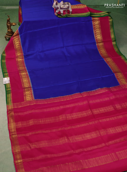 Pure mysore silk saree royal blue and pink with plain body and rettapet zari woven border