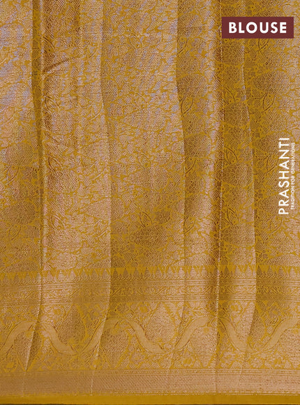 Semi chiniya silk saree coffee brown and mustard yellow with allover thread & zari weaves and woven border