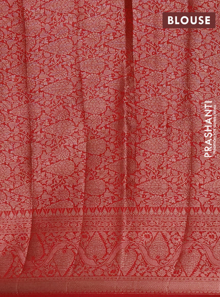 Semi chiniya silk saree bottle green and red with allover thread & zari weaves and woven border
