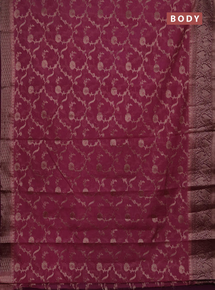Semi chiniya silk saree mauve pink and wine shade with allover thread & zari weaves and woven border