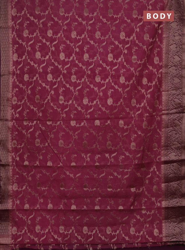 Semi chiniya silk saree mauve pink and wine shade with allover thread & zari weaves and woven border