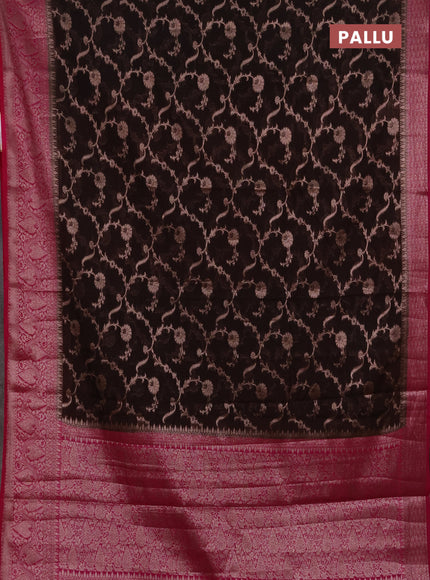 Semi chiniya silk saree coffee brown and pink with allover thread & zari weaves and woven border
