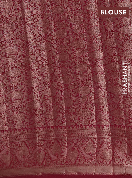 Semi chiniya silk saree peacock blue and wine shade with allover thread & zari weaves and woven border