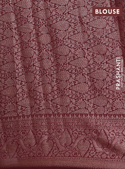 Semi chiniya silk saree dark peach and wine shade with allover thread & zari weaves and woven border