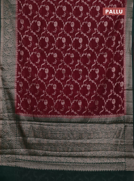 Semi chiniya silk saree deep maroon and bottle green with allover thread & zari weaves and woven border