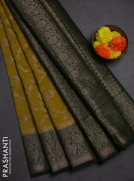 Semi chiniya silk saree mehendi green and bottle green with allover thread & zari weaves and woven border
