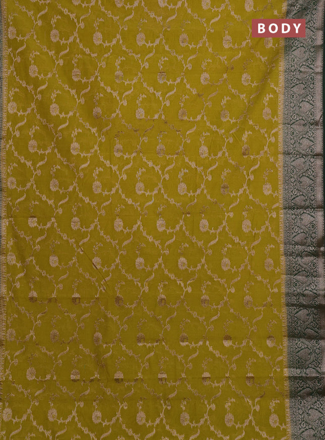 Semi chiniya silk saree mehendi green and bottle green with allover thread & zari weaves and woven border