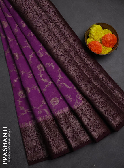 Semi chiniya silk saree dark lavender and deep purple with allover thread & zari weaves and woven border