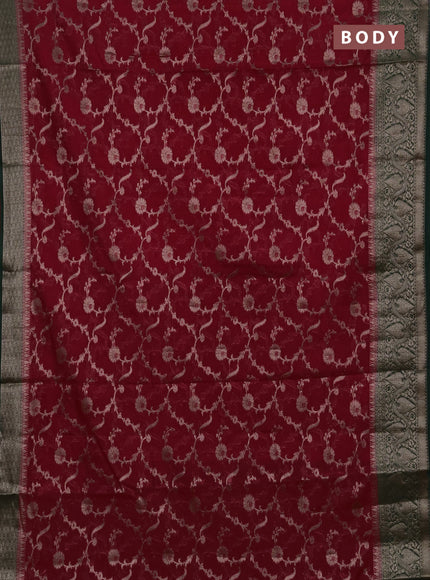 Semi chiniya silk saree pink and bottle green with allover thread & zari weaves and woven border
