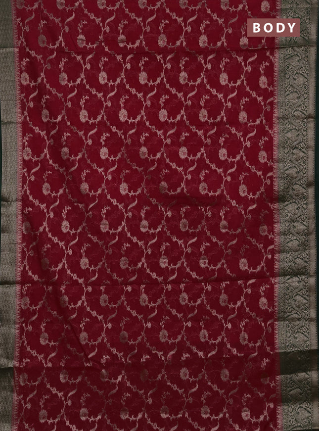 Semi chiniya silk saree pink and bottle green with allover thread & zari weaves and woven border