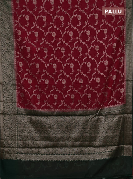 Semi chiniya silk saree pink and bottle green with allover thread & zari weaves and woven border