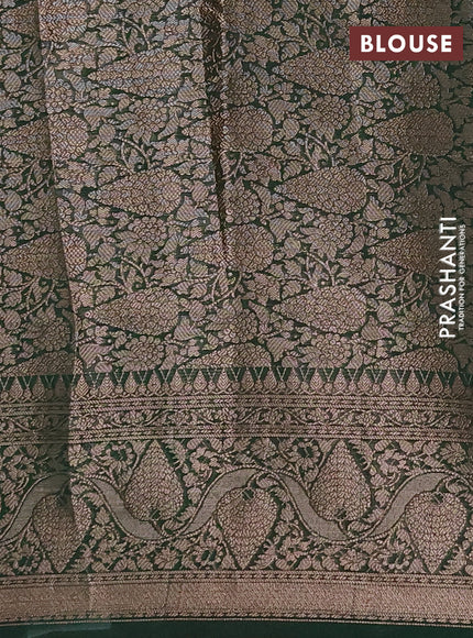Semi chiniya silk saree pink and bottle green with allover thread & zari weaves and woven border