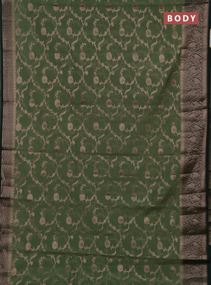 Semi chiniya silk saree pastel green and bottle green with allover thread & zari weaves and woven border