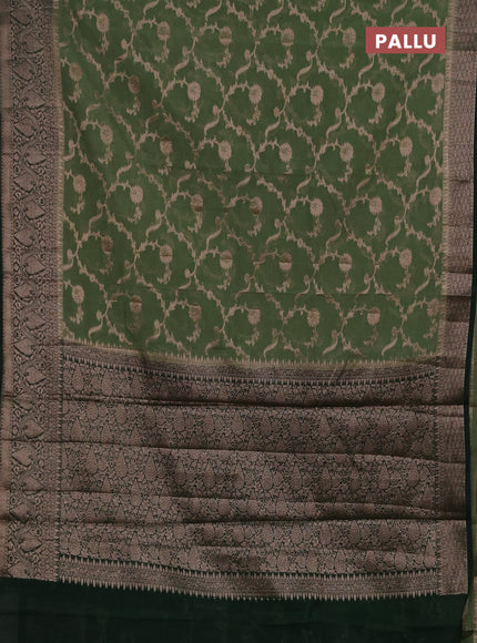 Semi chiniya silk saree pastel green and bottle green with allover thread & zari weaves and woven border