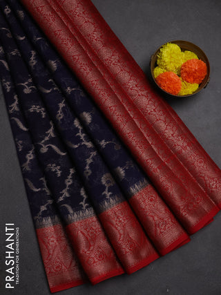 Semi chiniya silk saree navy blue and red with allover thread & zari weaves and woven border