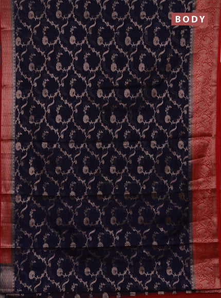 Semi chiniya silk saree navy blue and red with allover thread & zari weaves and woven border