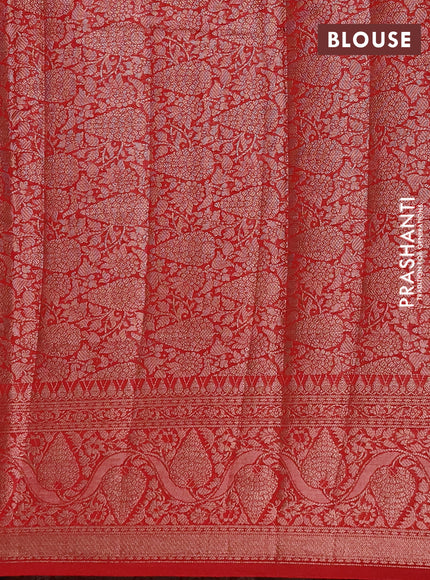 Semi chiniya silk saree navy blue and red with allover thread & zari weaves and woven border