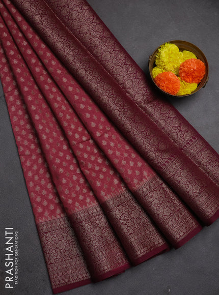 Semi chiniya silk saree mauve pink and wine shade with allover thread & zari woven buttas and woven border