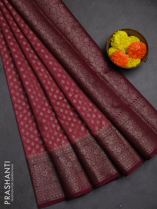 Semi chiniya silk saree mauve pink and wine shade with allover thread & zari woven buttas and woven border