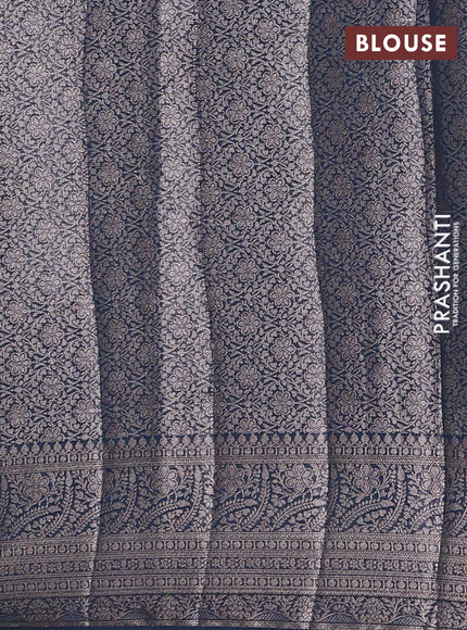 Semi chiniya silk saree maroon and peacock blue with allover thread & zari weaves and woven border