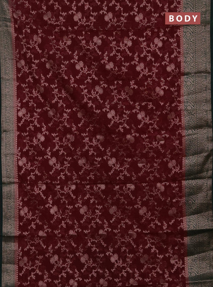 Semi chiniya silk saree deep maroon and bottle green with allover thread & zari weaves and woven border