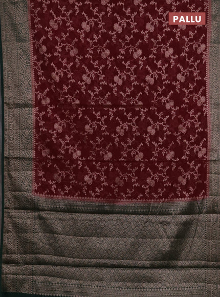 Semi chiniya silk saree deep maroon and bottle green with allover thread & zari weaves and woven border