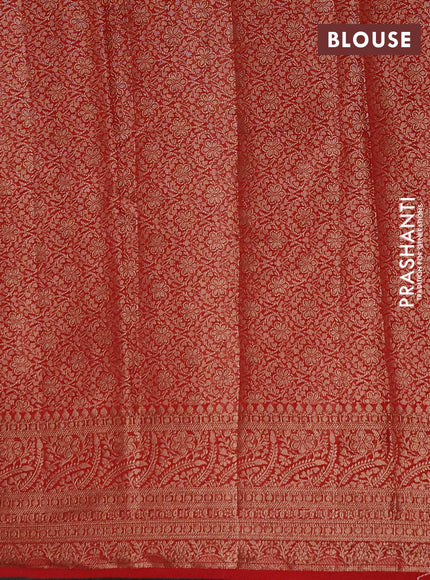 Semi chiniya silk saree bottle green and red with allover thread & zari weaves and woven border