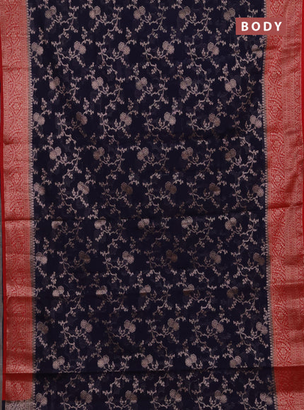 Semi chiniya silk saree navy blue and red with allover thread & zari weaves and woven border