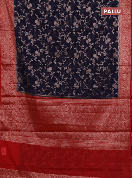 Semi chiniya silk saree navy blue and red with allover thread & zari weaves and woven border