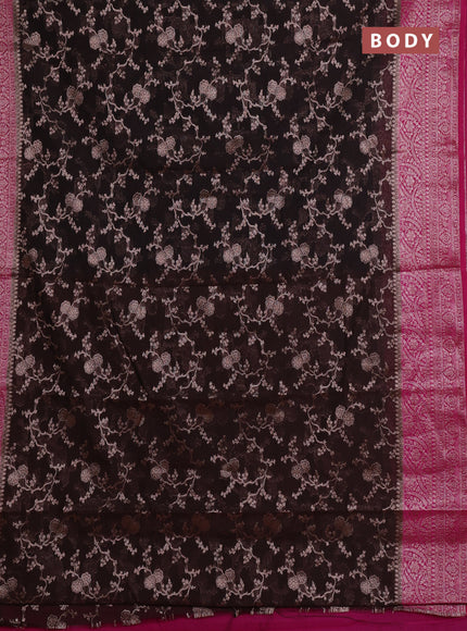 Semi chiniya silk saree coffee brown and magenta pink with allover thread & zari weaves and woven border