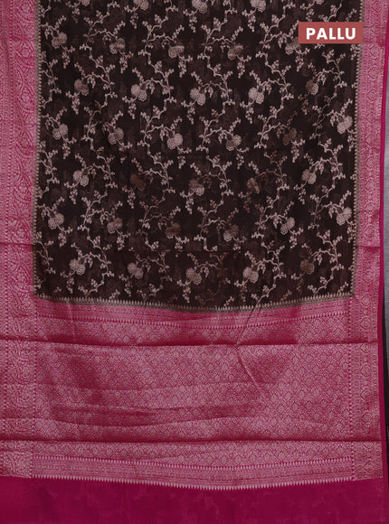 Semi chiniya silk saree coffee brown and magenta pink with allover thread & zari weaves and woven border