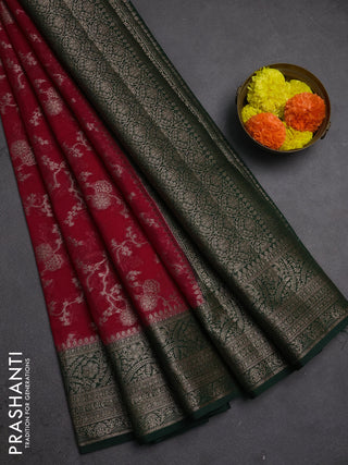 Semi chiniya silk saree pink and dark green with allover thread & zari weaves and woven border