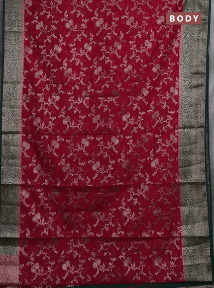 Semi chiniya silk saree pink and dark green with allover thread & zari weaves and woven border