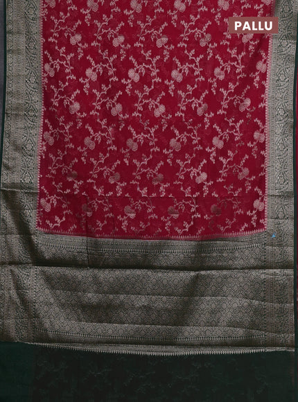 Semi chiniya silk saree pink and dark green with allover thread & zari weaves and woven border