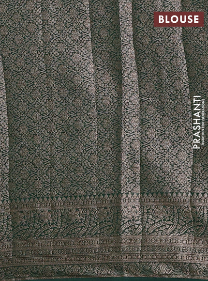 Semi chiniya silk saree pink and dark green with allover thread & zari weaves and woven border