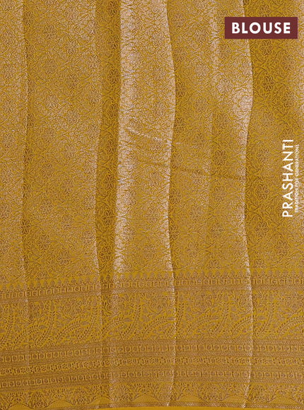 Semi chiniya silk saree coffee brown and dark mustard with allover thread & zari weaves and woven border
