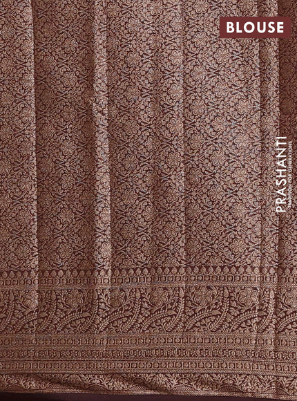 Semi chiniya silk saree orange and brown with allover thread & zari weaves and woven border