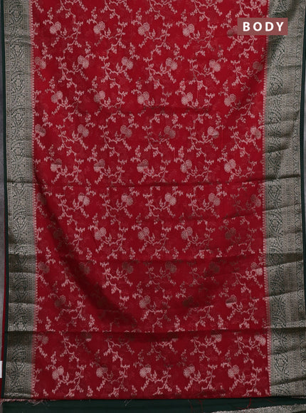 Semi chiniya silk saree red and bottle green with allover thread & zari weaves and woven border