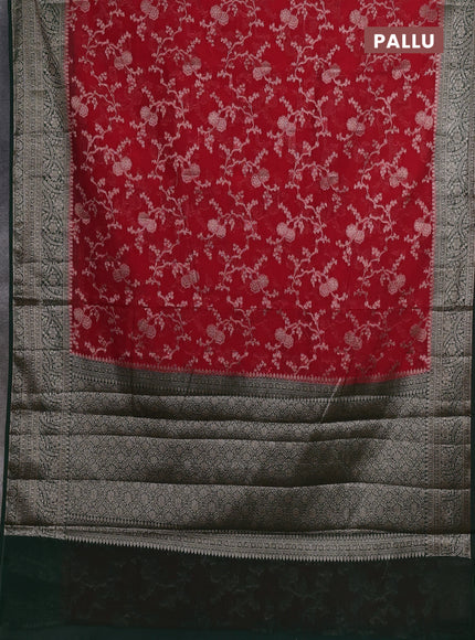 Semi chiniya silk saree red and bottle green with allover thread & zari weaves and woven border