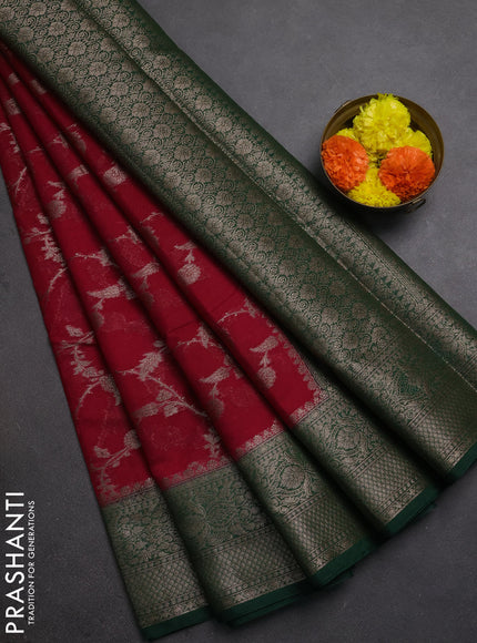 Semi chiniya silk saree pink and green with allover thread & zari weaves and woven border