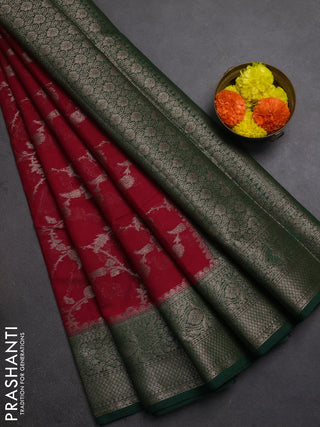 Semi chiniya silk saree pink and green with allover thread & zari weaves and woven border