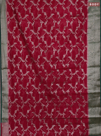 Semi chiniya silk saree pink and green with allover thread & zari weaves and woven border